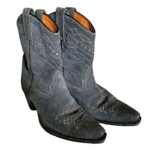 Vintage Frye Dante Suede Studded Western Bootie Distressed Blue Sz 7.5